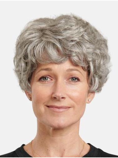 Monofilament 8" Synthetic Layered Short Wavy Best Grey Wigs
