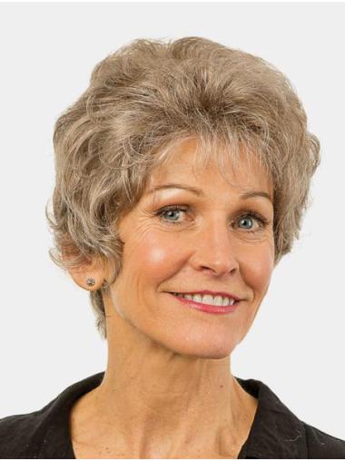 Wavy Synthetic 8" Brown Monofilament Layered Modern Short Wigs
