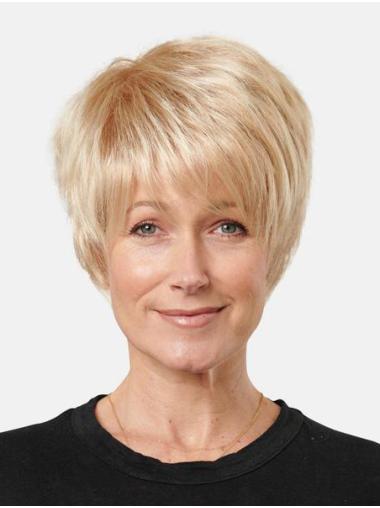 Platinum Blonde Synthetic 8" Straight Short Boycuts Affordable Lace Front Wigs