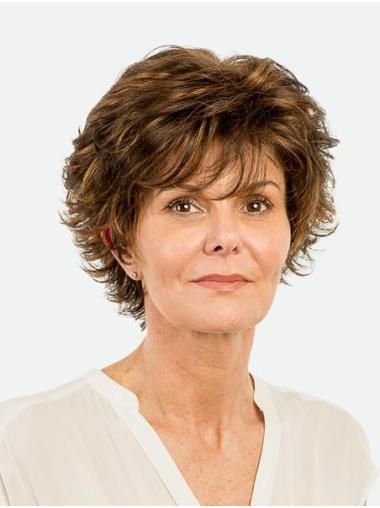 Straight Synthetic 8" Brown Monofilament Layered Short Wigs