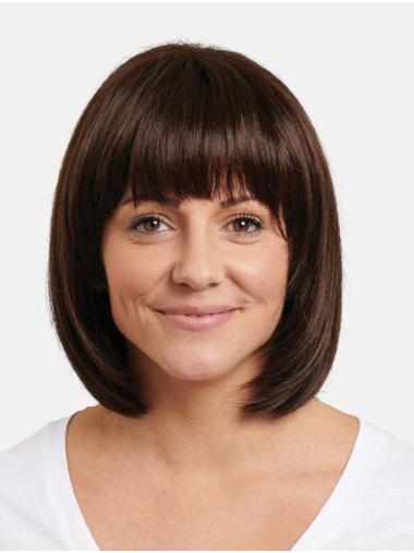 12" 100% Hand-Tied Remy Human Hair Chin Length Brown Straight Perfect Bob Wigs