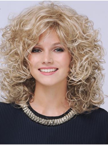 Curly Platinum Blonde Synthetic With Bangs Womens Medium Wigs