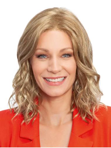 14" Blonde Without Bangs Wavy Hand Tied Wigs