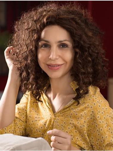 Curly Brown Synthetic Without Bangs Medium Wigs Women