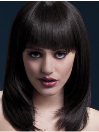 Straight Brown Synthetic With Bangs Nice Medium Wigs