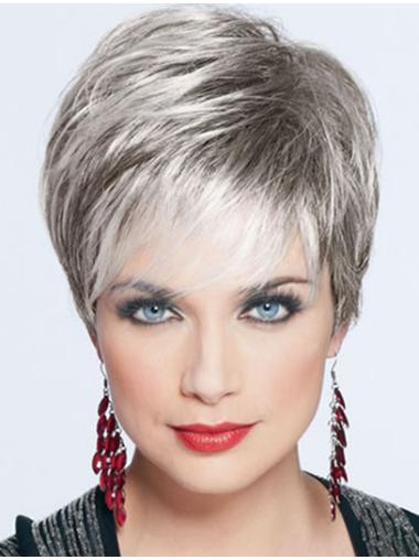 Suitable Capless Grey Straight Cropped Beautiful Synthetic Wigs
