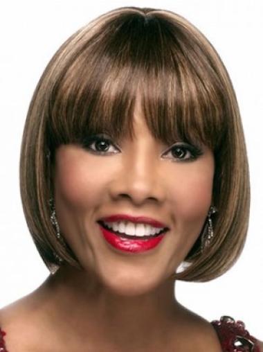 Straight Brown Bobs Chin Length Synthetic Total Capless Wigs
