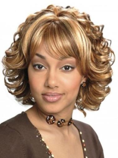 Popular Capless With Bangs Chin Length Blonde Wavy Synthetic Wigs