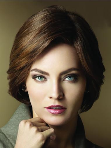 Comfortable Short Straight Layered Brown Quality Human Hair Wigs