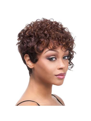 Layered Indian Remy Hair Short Black Women Curly Hairstyles Wigs