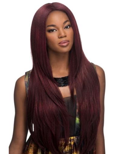 Without Bangs Yaki Long Red Lace Front Synthetic Wig