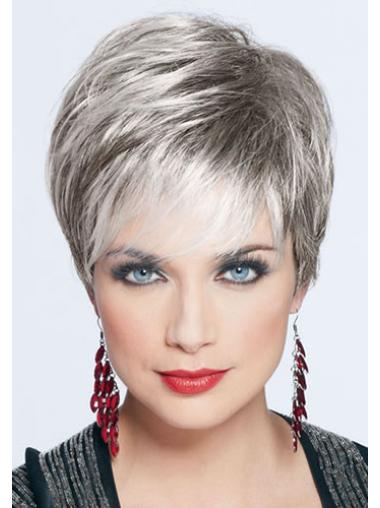 7 Inches Straight Cropped Monofilament Grey Women Wigs Synthetics