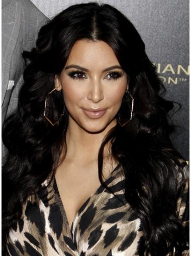 Long Lace Front Without Bangs 26" Top Kim Kardashian Human Hair Black Wigs