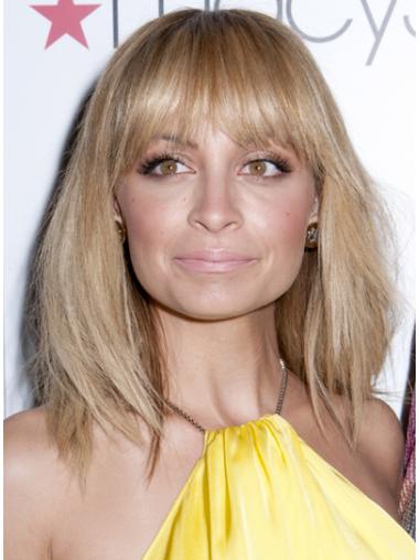 Style Lace Front With Bangs Shoulder Length Straight Blonde Nicole Richie Wigs