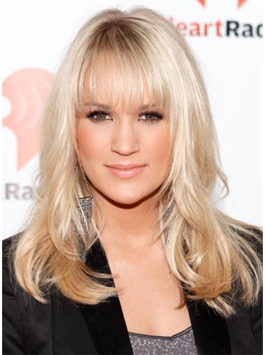 Blonde Wavy 17" Carrie Underwood Human Hair Wigs With Bangs Cheap