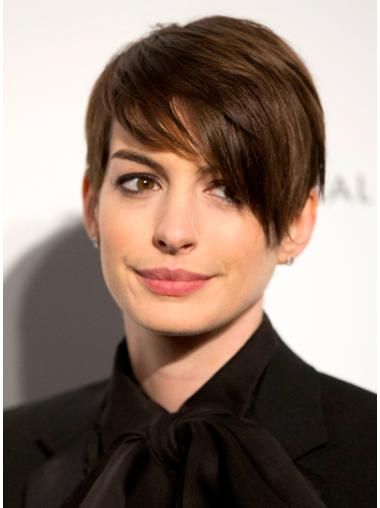 Lace Front Boycuts 6" Affordable Anne Hathaway Dark Brown Human Hair Wig