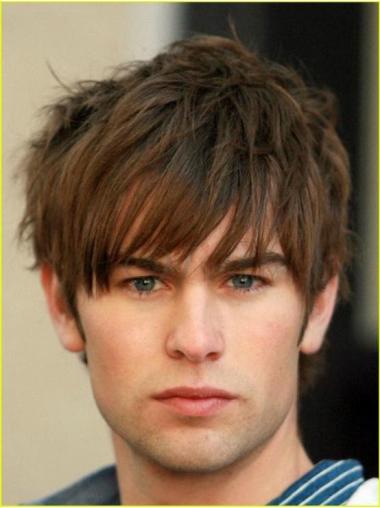 Convenient Remy Human Hair Short Brown 100% Hand-Tied Wig For Men Humble