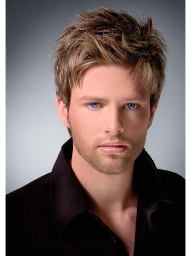 Fashion Remy Human Hair Cropped Brown 100% Hand-Tied Wigs For Men That Look Real