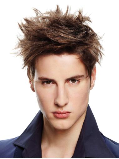 100% Hand-Tied Straight Cropped Mens Real Hair Wigs