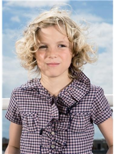 Soft Chin Length Blonde Curly Children Wigs For Sale