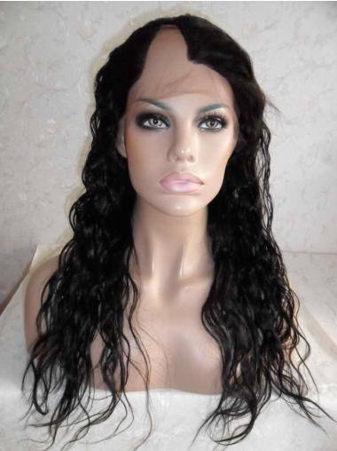 Black Wavy Long Sassy U Part Wig Human Hair