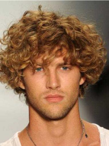 8 Inches Remy Human Hair Curly Layered Real Hair For Men Wigs