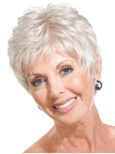 Monofilament Straight Synthetic Best Silver Grey Wigs