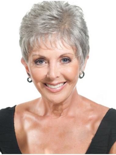 Fashionable Straight Synthetic Grey Pixie Cut Monofilament Wig