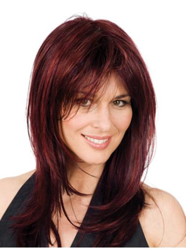 Fashionable Layered Shoulder Length Red Full Lace Wig