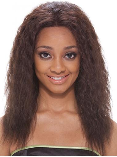 Brown Wavy Shoulder Length 16" Affordable Real Hair Wigs For African American