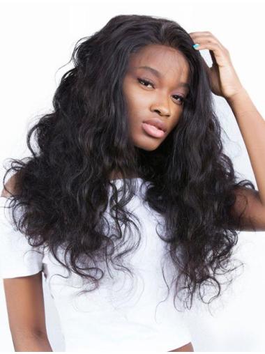 Fashionable 20 Inches Long Without Bangs Wavy Black 360 Lace Wig