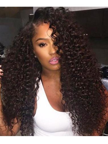 Convenient 20 Inches Long Without Bangs Curly Black 360 Lace Wigs