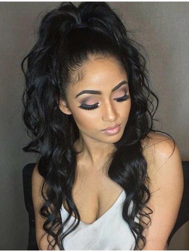 Gorgeous 26 Inches Long Without Bangs Wavy Black Best 360 Lace Wigs