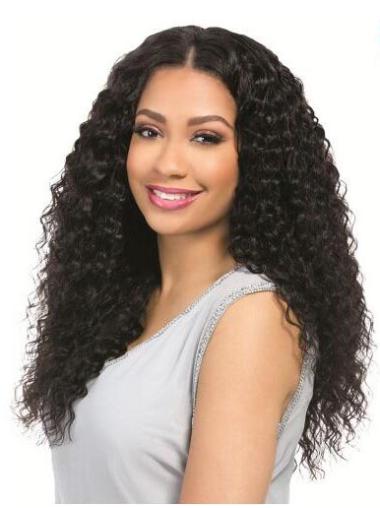Good 18 Inches Long Without Bangs Curly Black Breathable 360 Lace Wig