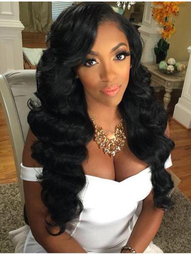Fashion Black Without Bangs 22 Inches Affordable 360 Full Lace Wigs