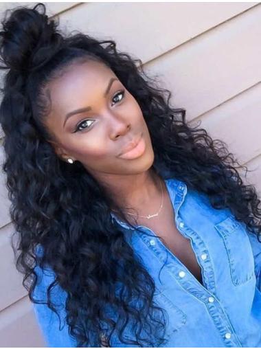 Affordable Black Without Bangs 18 Inches Remy Lace Wig 360