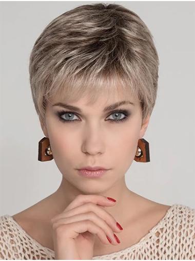 4" Cropped Platinum Blonde Synthetic Boycuts Mono Top Wigs