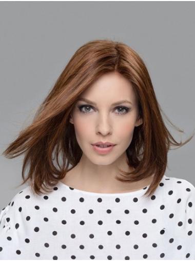 Shoulder Length Straight 100% Hand-tied Brown Without Bangs Medium Wig