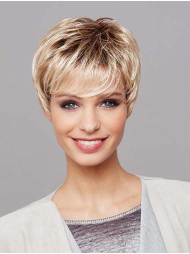 Short Straight 8" Platinum Blonde Layered Synthetic Wigs