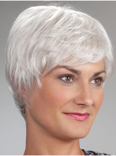 Straight Grey Monofilament 8" Short Wigs For Elderly Lady
