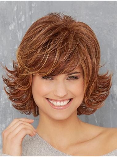 10" Chin Length Copper Synthetic With Bangs Monofilament Wigs Cheap