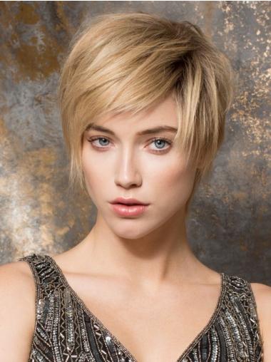 Blonde Straight Soft Real Hair Wigs Short