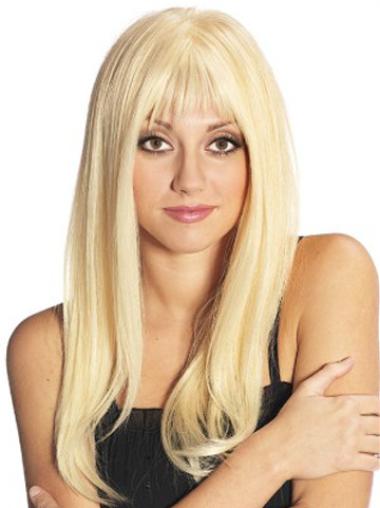 Perfect 2018 Full Lace Wigs Human Hair With Bangs Blonde Long