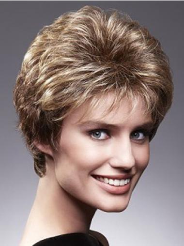 Brown Layered Cropped Gorgeous 4" Glueless Lace Front Human Hair Wigs