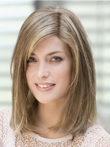 Affordable Shoulder Length With Bangs Brown Capless Remy Human Lace Wigs