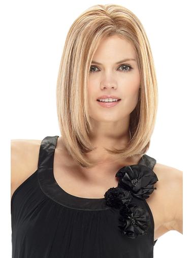 Shoulder Length Designed Straight Without Bangs Human Lace Front Wigs Blonde