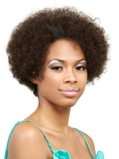 Online 10" Brown African American Curly Lace Front Wigs Human Hair