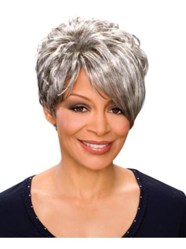 Modern Short Capless Grey Wigs For African American Women