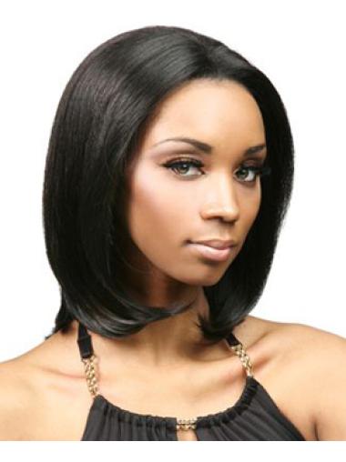 Exquisite Chin Length Yaki Black Without Bangs Natural Human Hair Wigs Remy Indian