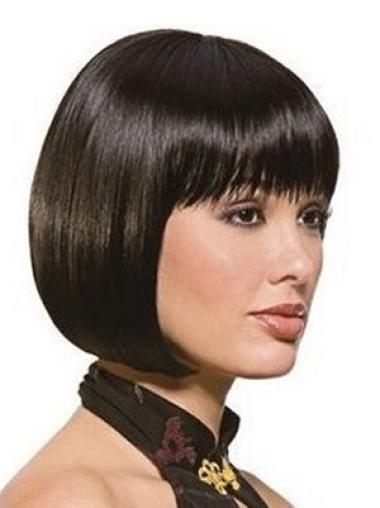 Natural Straight Chin Length Bobs Synthetic Wigs For Black Hair